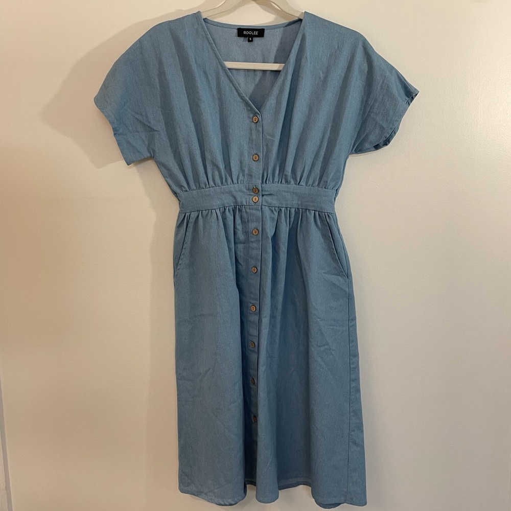 Roolee blue button dress with pockets
